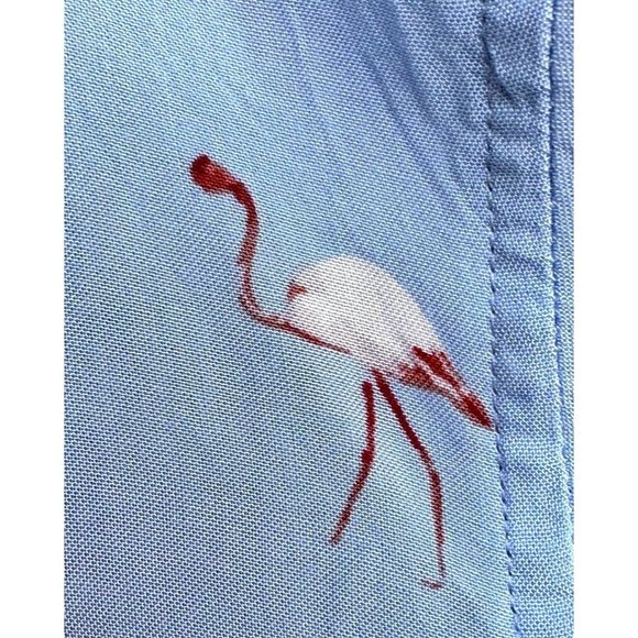 VTG Flamingo Shirt Medium Nickel Iron Blue Front Button Hawaiian Cruise … - Picture 4 of 12